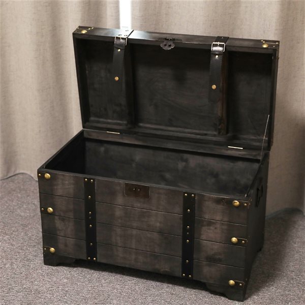 Vintiquewise Antique Style Black Wooden Steamer Trunk, Coffee Table