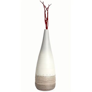 Uniquewise 31.5-in Spun Bamboo and Coiled Seagrass Patterned Vase - White