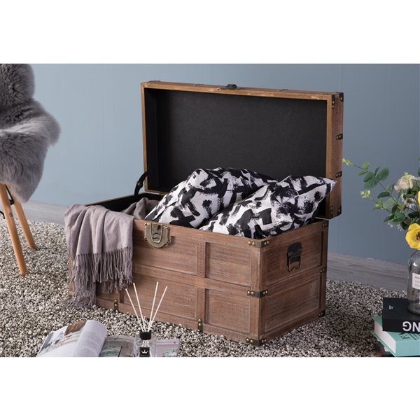 Vintiquewise 27.5-in x 14.25-in Brown Wood Storage Trunk