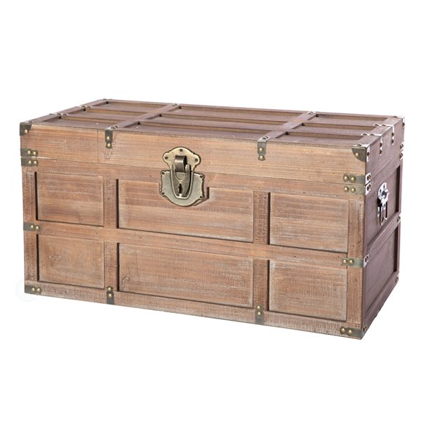 Vintiquewise 27.5-in x 14.25-in Brown Wood Storage Trunk