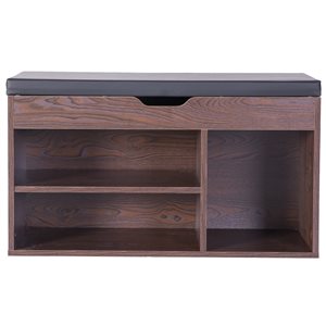 Basicwise 5-Pair Brown Wood Shoe Storage Bench - 31.5-in x 11.75-in x 18-in