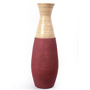 Uniquewise 31.5-in Handcrafted Bamboo Floor Vase - Burgundy and Natural