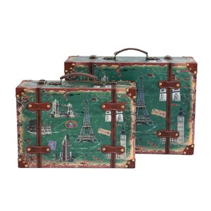 Vintiquewise 17-in x 12-in x 6-in Green Wooden Suitcase - Set of 2