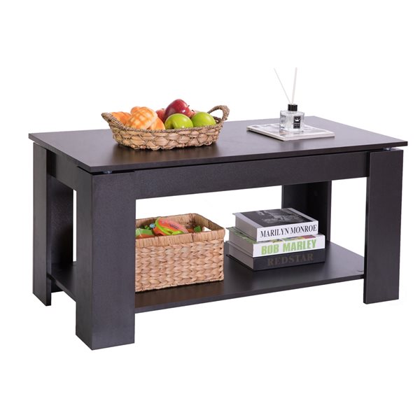 Basicwise Black Rectangular Modern Wood Coffee Table