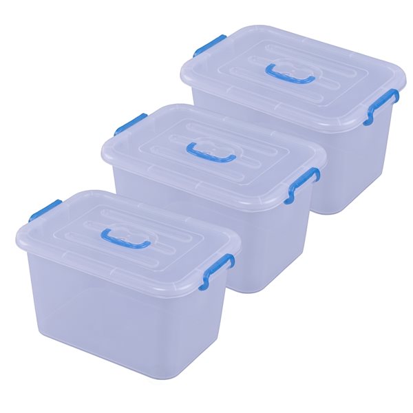 Basicwise Large Clear Storage Container With Lid and Handles, Set of 3