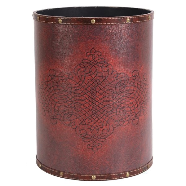 Vintiquewise Red Faux Leather Wastebasket