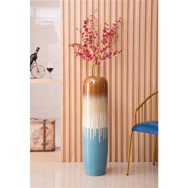 Uniquewise Cylinder Tricolor Hand-Painted Ceramic Floor Vase