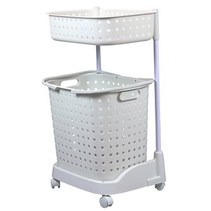 Basicwise 2-tier Plastic Laundry Basket with Wheels
