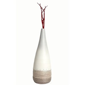Uniquewise 27.5-in Spun Bamboo and Coiled Seagrass Patterned Vase - White