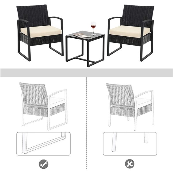 SONGMICS Bistro Steel Frame Beige Patio Conversation Set with Cushions - 3-Piece