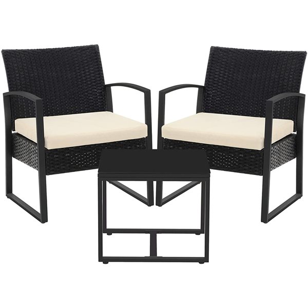 SONGMICS Bistro Steel Frame Beige Patio Conversation Set with Cushions - 3-Piece