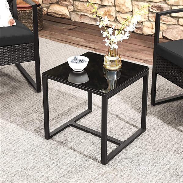 SONGMICS Bistro Steel Frame Black Patio Conversation Set with Cushions - 3-Piece