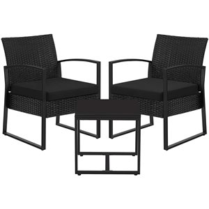 Ensemble de mobilier extérieur noir Bistro de SONGMICS avec cadre en acier et coussins, 3 pièces