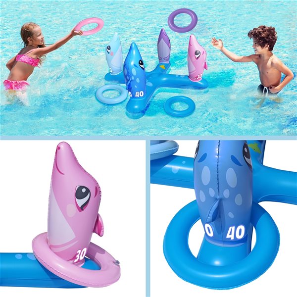 Jeu du lancer d'anneaux gonflable Splash Buddies en forme de dauphin