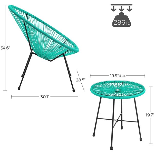 SONGMICS Acapulco Steel Frame Green Patio Conversation Set - 3-Piece