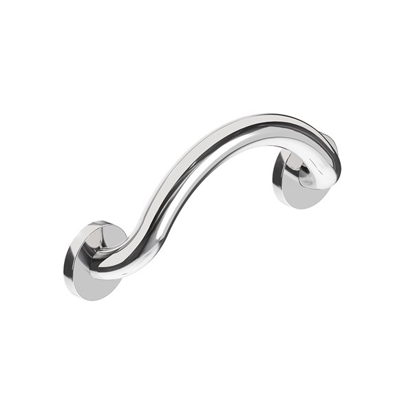 Barre d'appui murale Crescent Plus Series de Healthcraft Products de 7.5 po, chrome poli, conforme aux normes ADA