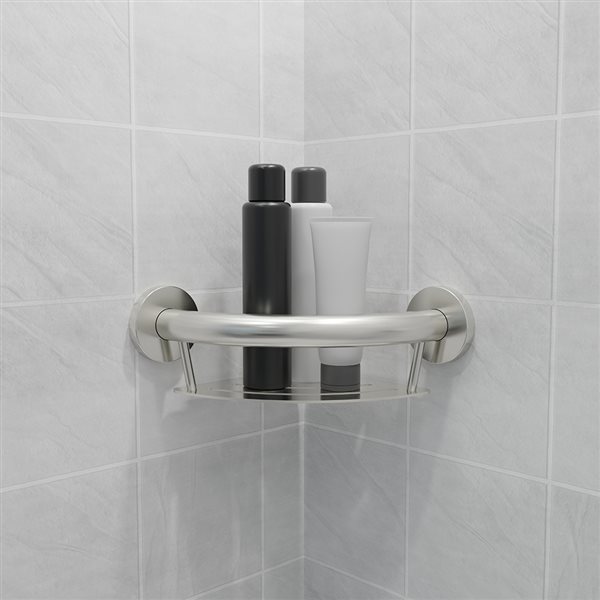 Healthcraft Products Plus Series 4.75-in Brushed Stainless Steel Wall Mount Grab Bar with Corner Shelf - ADA Compliant