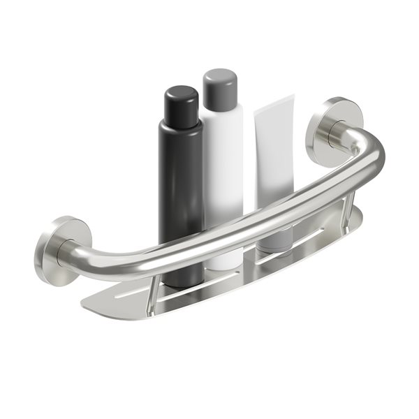 Healthcraft Products Plus Series 9.75-in Brushed Stainless Steel Wall Mount Grab Bar with Shelf - ADA Compliant