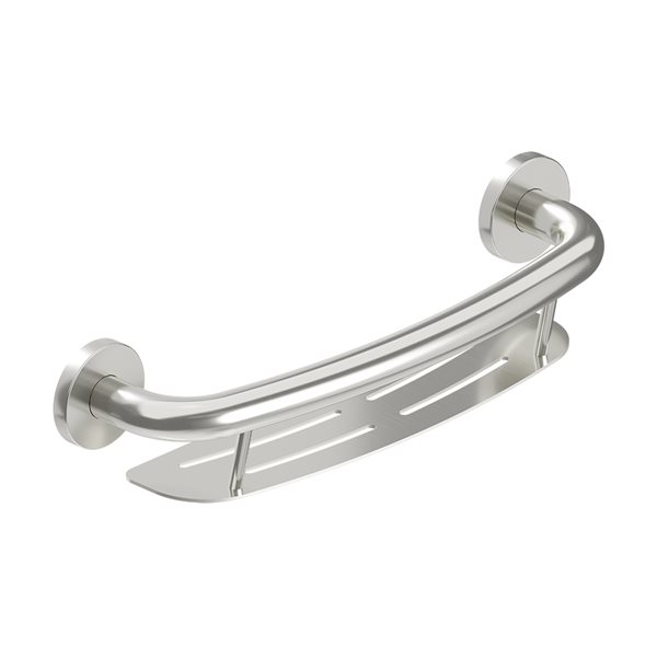 Healthcraft Products Plus Series 9.75-in Brushed Stainless Steel Wall Mount Grab Bar with Shelf - ADA Compliant