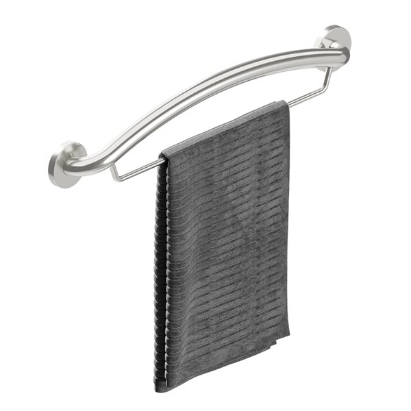 Healthcraft Products Plus Series 13.75-in Brushed Stainless Steel Wall Mount Grab Bar with Towel Bar - ADA Compliant