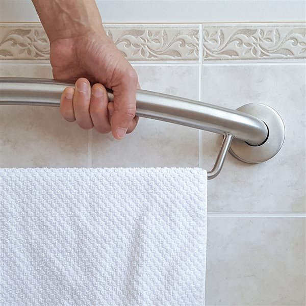 Healthcraft Products Plus Series 13.75-in Brushed Stainless Steel Wall Mount Grab Bar with Towel Bar - ADA Compliant