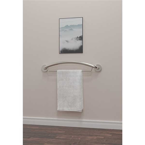 Healthcraft Products Plus Series 13.75-in Brushed Stainless Steel Wall Mount Grab Bar with Towel Bar - ADA Compliant