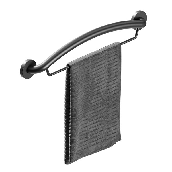 Healthcraft Products Plus Series 13.75-in Matte Black Wall Mount Grab Bar with Towel Bar - ADA Compliant