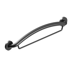 Healthcraft Products Plus Series 13.75-in Matte Black Wall Mount Grab Bar with Towel Bar - ADA Compliant