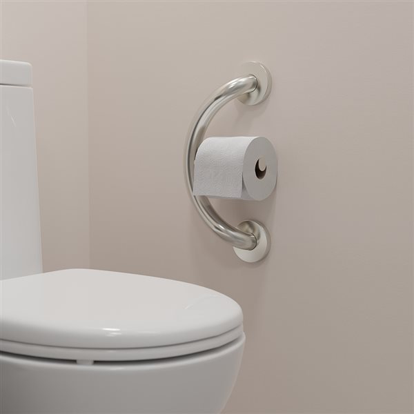 Healthcraft Products Plus Series 7.75-in Brushed Stainless Steel Wall Mount Grab Bar with Toilet Paper Holder - ADA Compliant