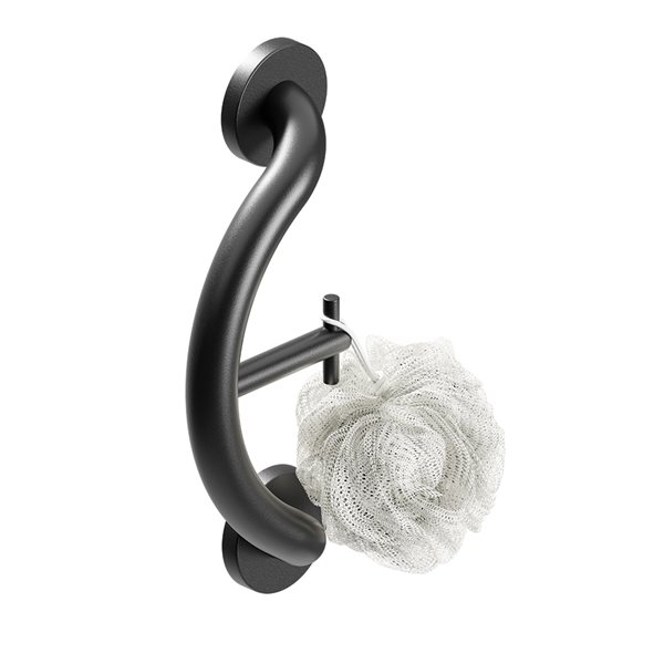 HEALTHCRAFT Plus Series 7.75-in Matte Black Wall Mount Grab Bar with Hook - ADA Compliant