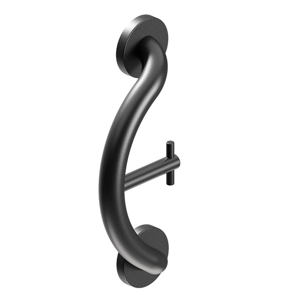 HEALTHCRAFT Plus Series 7.75-in Matte Black Wall Mount Grab Bar with Hook - ADA Compliant