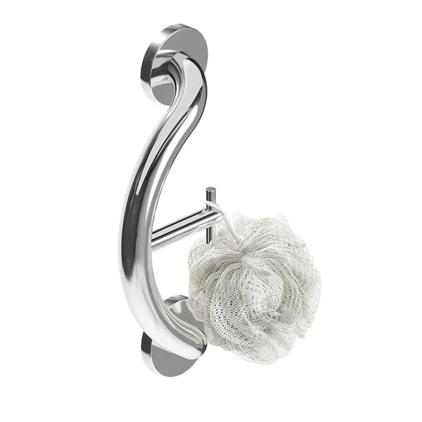 Barre d'appui murale Plus Series de Healthcraft Products de 7.75 po avec crochet, chrome poli, conforme aux normes ADA