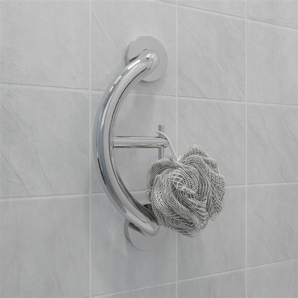 Barre d'appui murale Plus Series de Healthcraft Products de 7.75 po avec crochet, chrome poli, conforme aux normes ADA