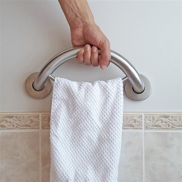 Healthcraft Products Plus Series 7.75-in Brushed Stainless Steel Wall Mount Grab Bar with Towel Ring - ADA Compliant