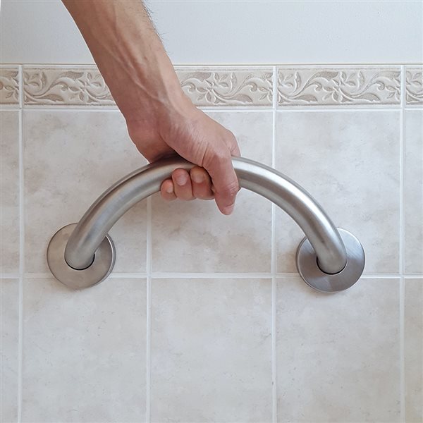 Healthcraft Products Crescent Plus Series 7.5-in Brushed Stainless Steel Wall Mount Grab Bar - ADA Compliant