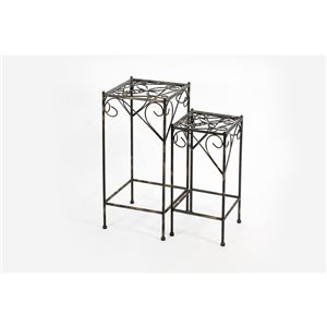 ORE International Black/Gold Outdoor Square Steel Plant Stand - Set of 2