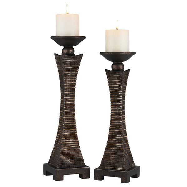 ORE International Kayan Resin Pillar Candle Holder - Set of 2