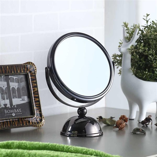 ORE International 6.5-in L x 3.5-in W Framed Round Black Chrome Vanity Mirror