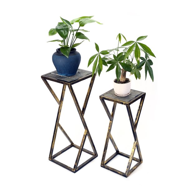 ORE International Black/Gold Outdoor Novelty Stone Plant Stand - Set of 2