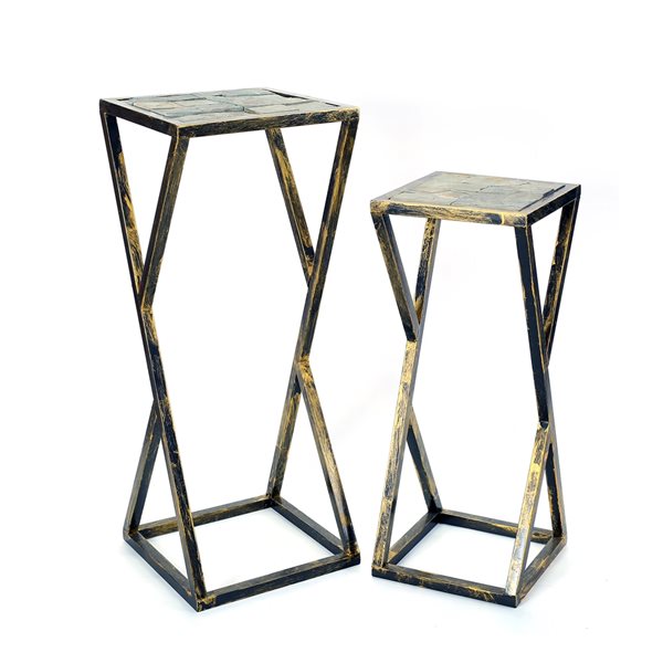 ORE International Black/Gold Outdoor Novelty Stone Plant Stand - Set of 2