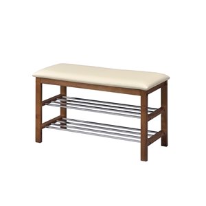 ORE International Mabel Modern Ivory and Brown Bench with Shoe Storage