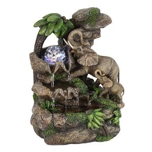 ORE International 10.94-in 1-L Resin Rock Waterfall Elephant Indoor Fountain with LED Light