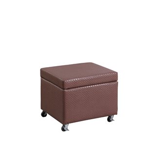 ORE International Modern Brown Faux Leather Square Integrated Storage Ottoman