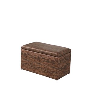 ORE International Brown Modern Faux Leather Rectangle Integrated Storage Ottoman