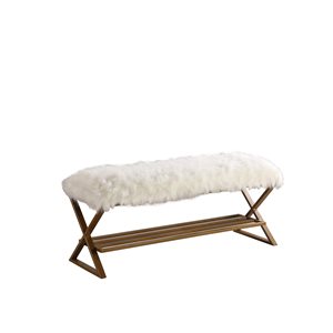 ORE International Ellie Modern White and Gold Bench with Shoe Storage