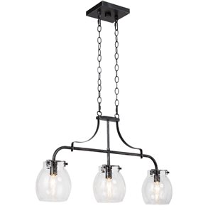 LNC 3-Light Black Mason Jar Transitional Large Kitchen Island Light