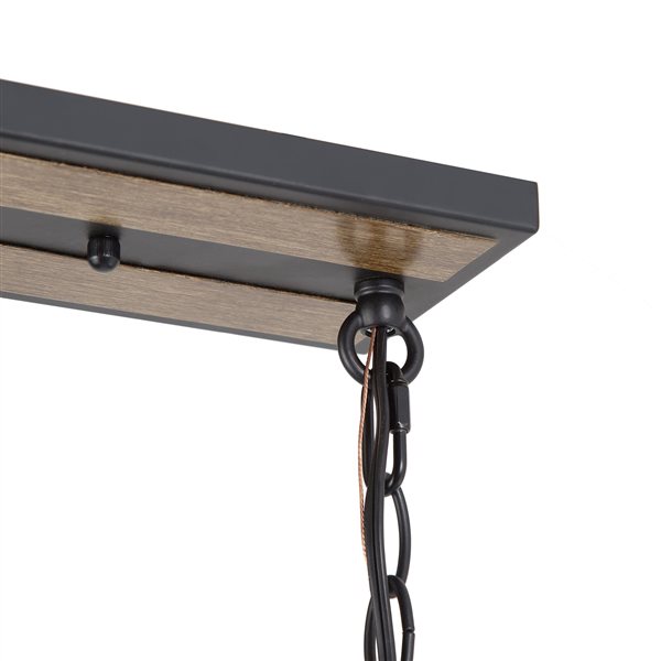 LNC Matte Black and Brown Wood Industrial Large Kitchen Island Light