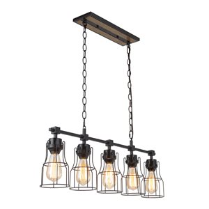 LNC Matte Black and Brown Wood Industrial Large Kitchen Island Light