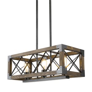 LNC Brown and Black Wood Farmhouse Kitchen Island Light