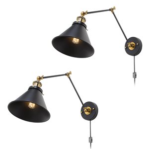 LNC Canes Dimmable 7.3-in Matte Black and Gold Modern/contemporary Wall Sconce - 2-Pack